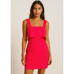 Amanda Uprichard Neon Coral Square Neck Tiered Mini Cocktail Dress Small Petite